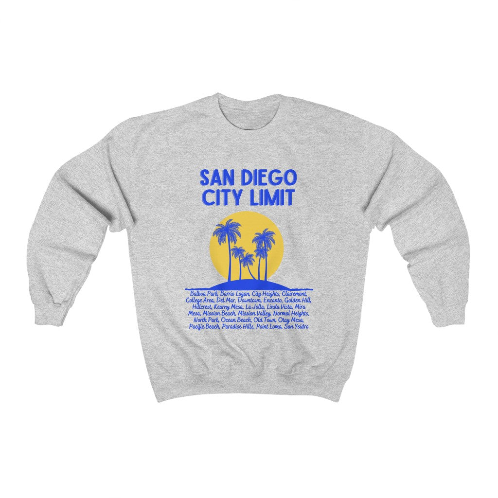 San Diego City Limit Sweatshirt | SD Areas on back (Royal Blue)