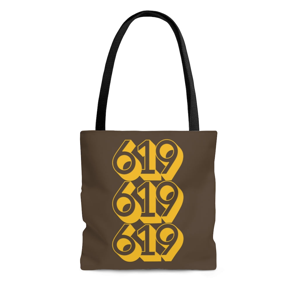 619 Tote Bag, San Diego Brown and Gold Shopping Bag, SD Beach Bag