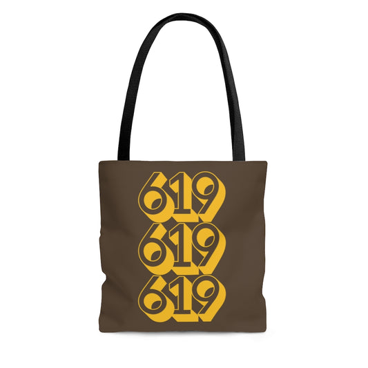 619 Tote Bag, San Diego Brown and Gold Shopping Bag, SD Beach Bag
