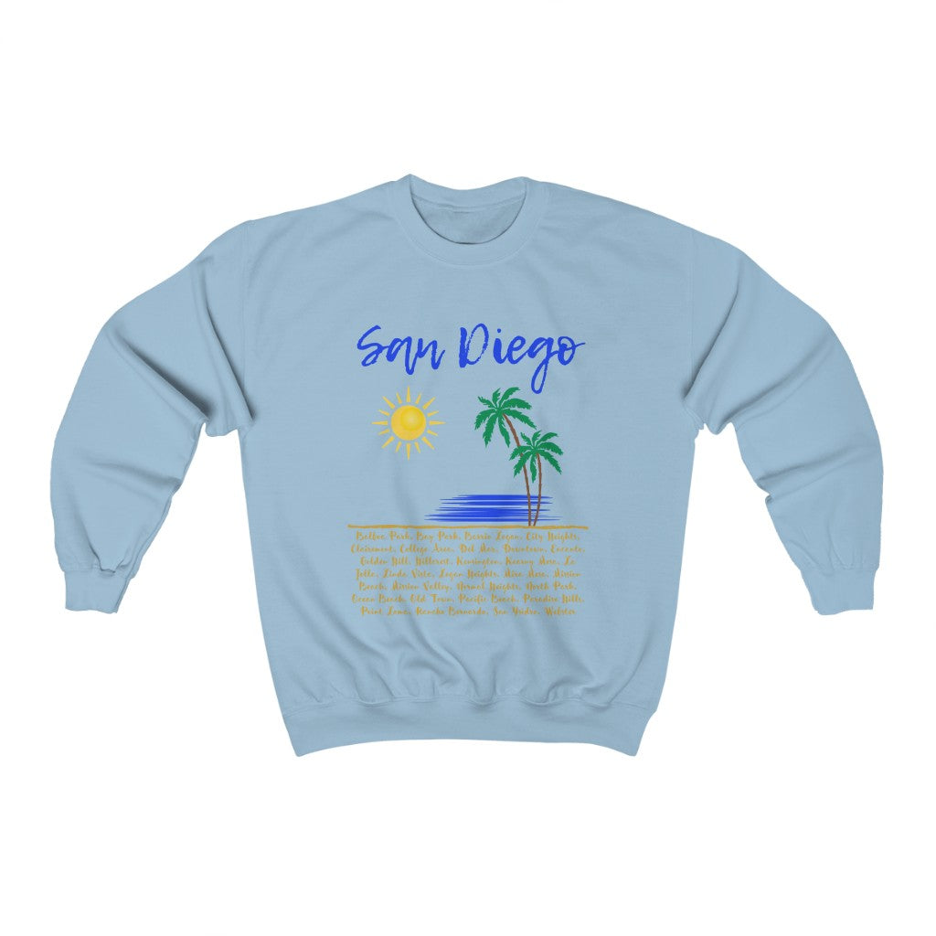 San Diego Neighborhoods Sweatshirt | SD Areas on back (Royal Blue)