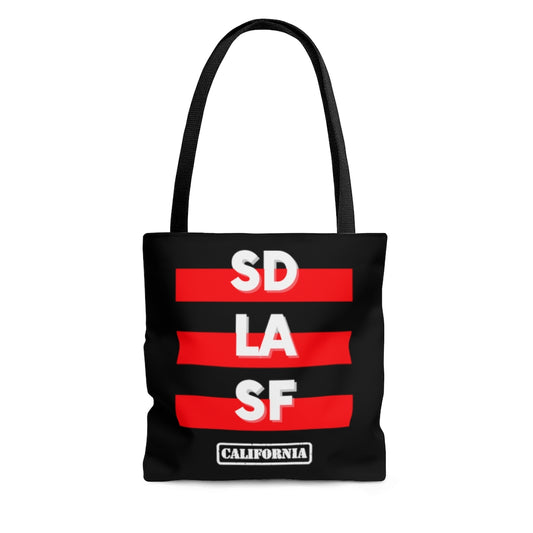 SD LA SF California Red and Black Tote Bag