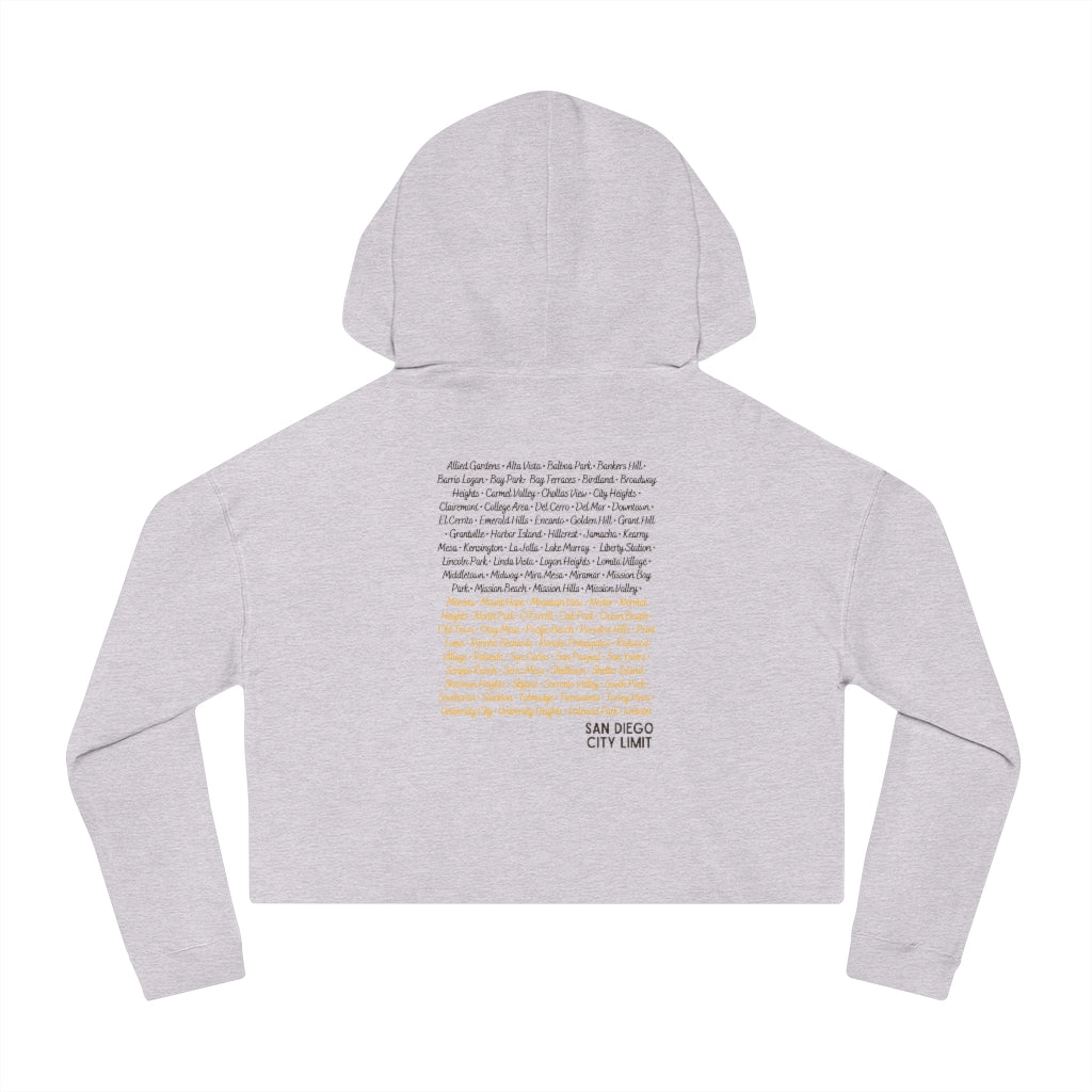 San Diego City Limit Cropped Hoodie | SD Areas on back (Brown)