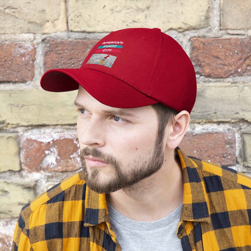 America's Finest City Twill Hat, San Diego Map Cap (Unisex) (Multiple Colors Avail)