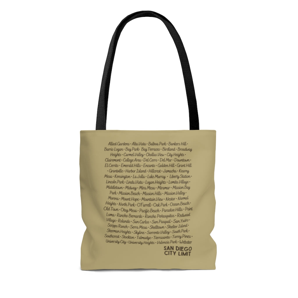 San Diego City Limit Sand and Brown Tote Bag | SD Areas