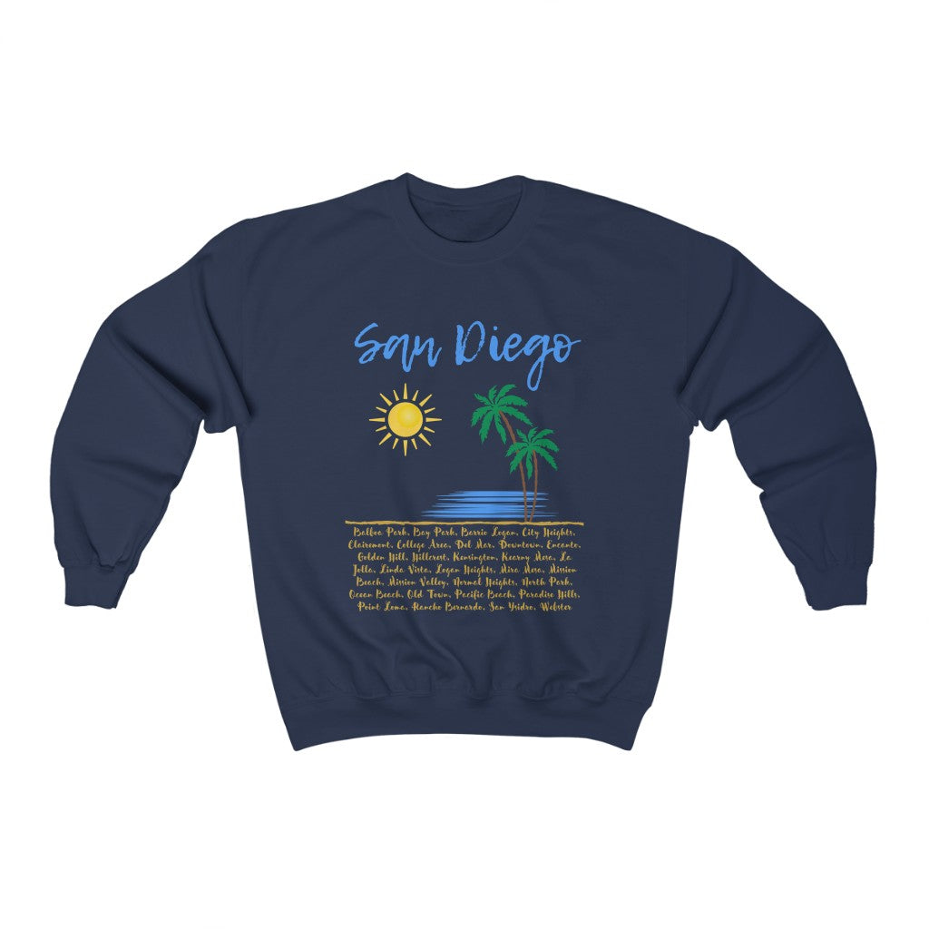 San Diego Neighborhoods Sweatshirt | SD Areas on back (Baby Blue)