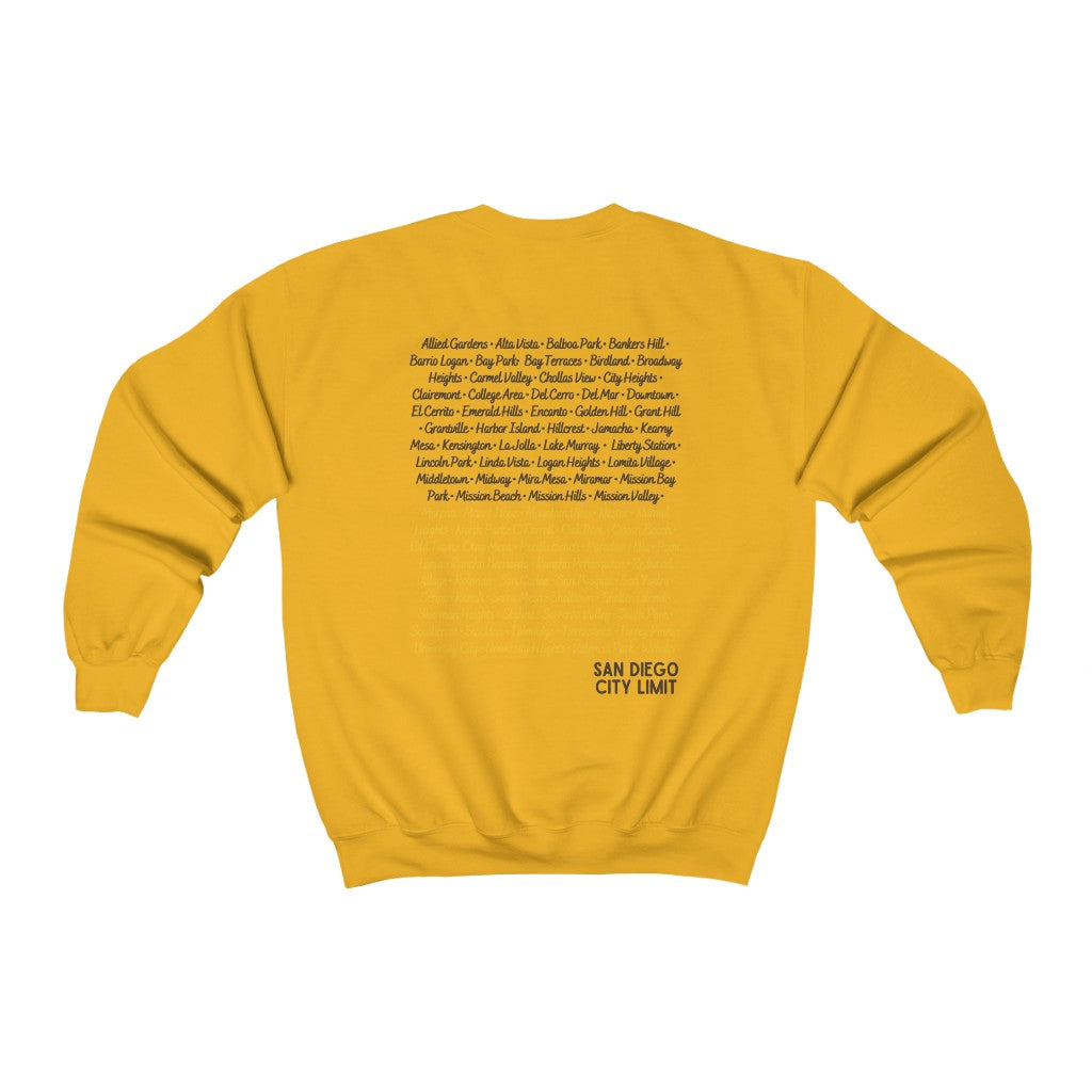 San Diego City Limit Sweatshirt | SD Areas on back (Brown)