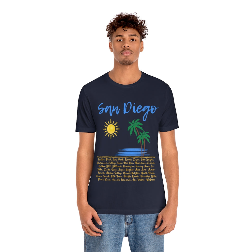 San Diego Neighborhoods Tee | SD Areas on back (Baby Blue)