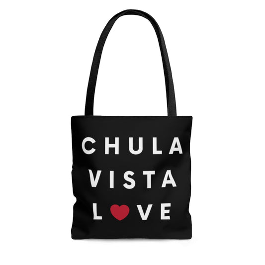 Chula Vista Love Black Tote Bag, Shopping Bag, Beach Bag