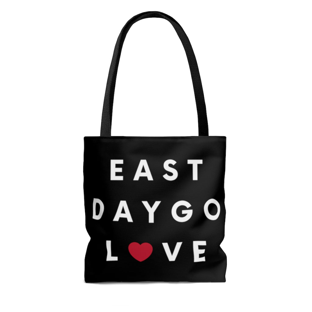 East Daygo Love Black Tote Bag, San Diego Neighborhood Beach Bag