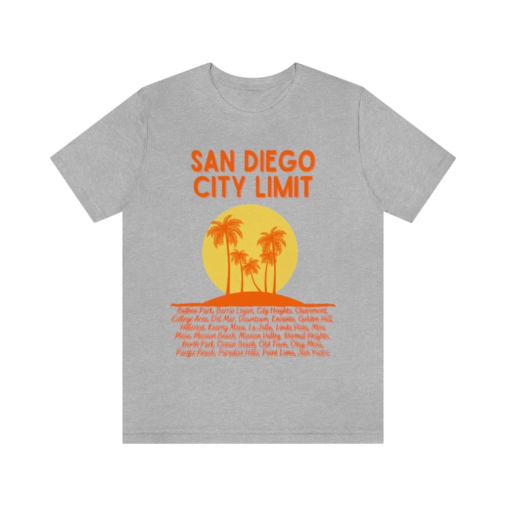 San Diego City Limit T-shirt | SD Tee Areas on Back (Orange)