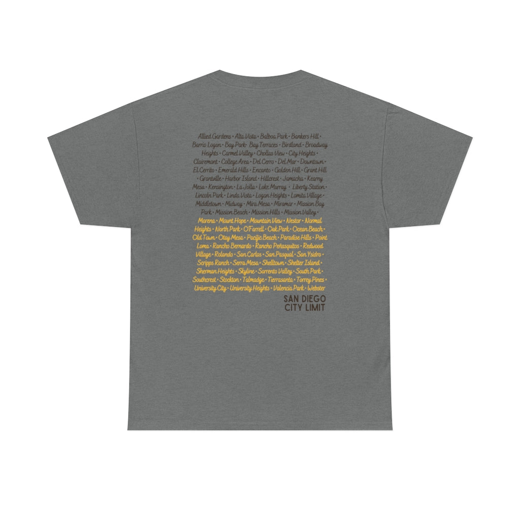 San Diego City Limit Heavy Cotton Tee, SD Areas on back