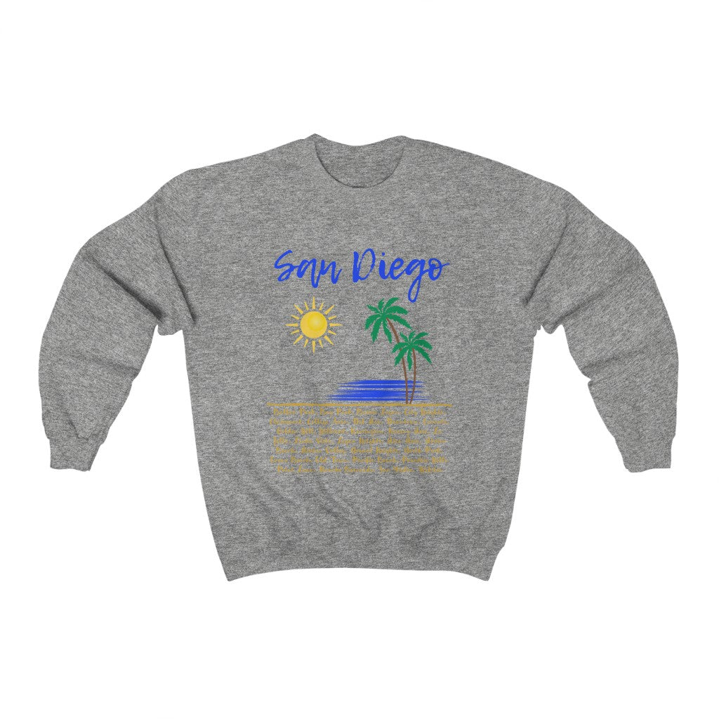 San Diego Neighborhoods Sweatshirt | SD Areas on back (Royal Blue)