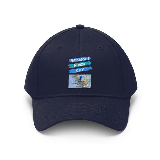 America's Finest City Twill Hat, San Diego Map Cap (Unisex) (Multiple Colors Avail)