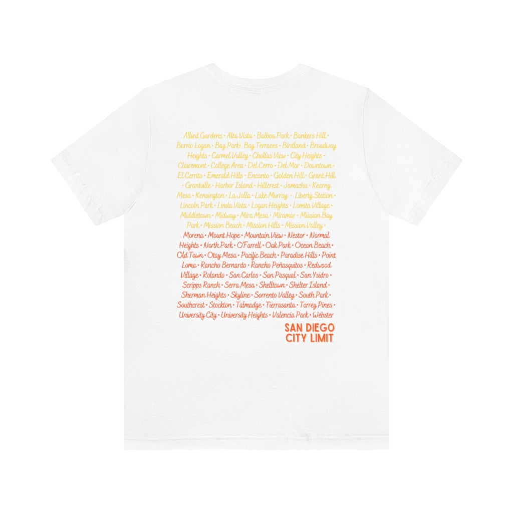 San Diego City Limit T-shirt | SD Tee Areas on Back (Orange)