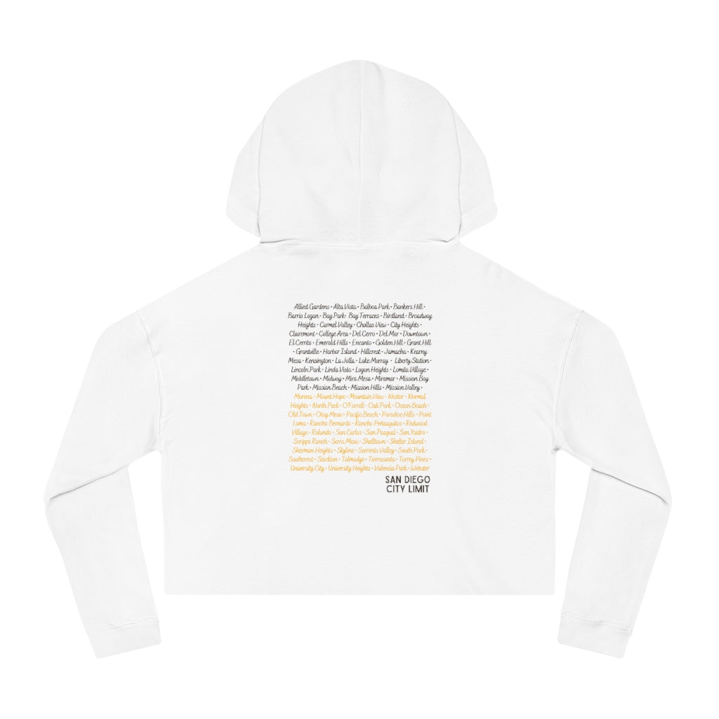 San Diego City Limit Cropped Hoodie | SD Areas on back (Brown)