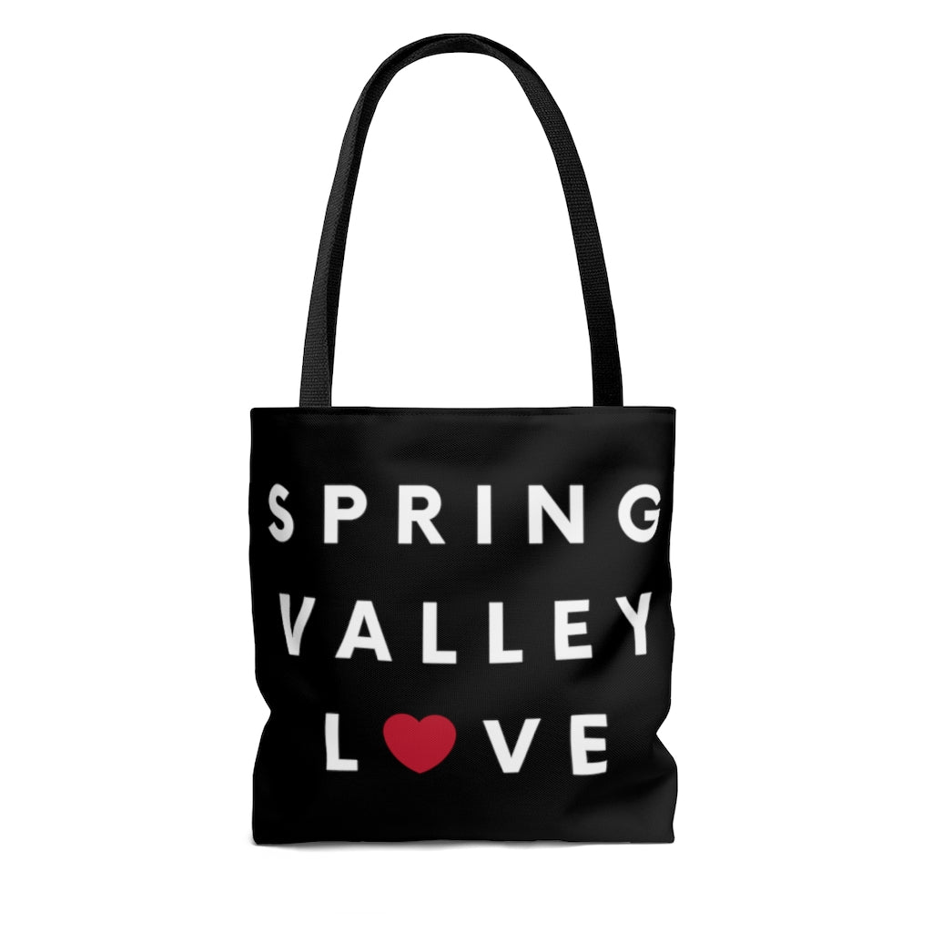 Spring Valley Love Black Tote Bag, San Diego County Neighborhood Beach Bag