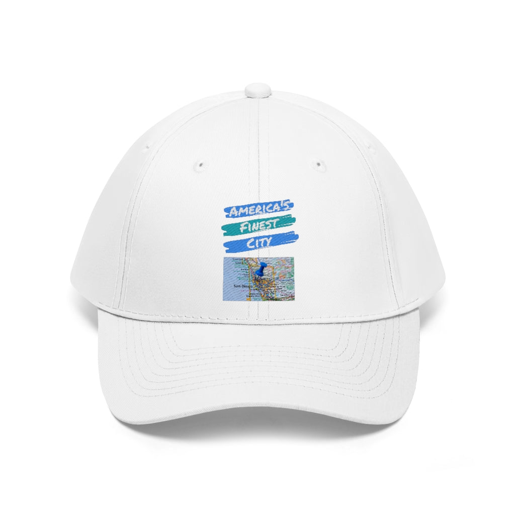 America's Finest City Twill Hat, San Diego Map Cap (Unisex) (Multiple Colors Avail)