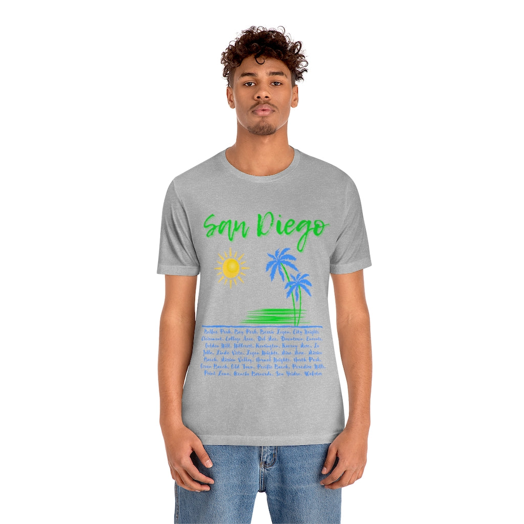 San Diego Neighborhoods Tee | SD Areas on Back (Lime Green)