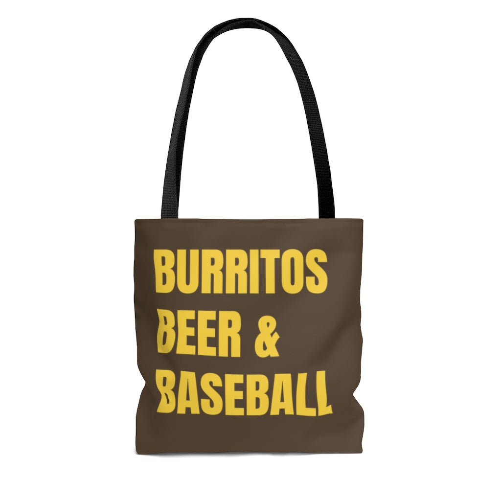 Burritos, Beer, and Baseball Brown Tote Bag