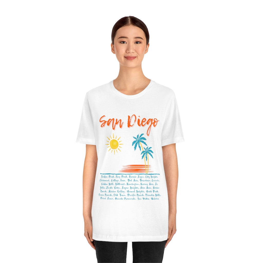 San Diego Neighborhoods Tee | SD Areas on back (Orange)