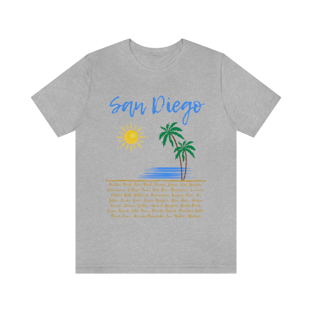 San Diego Neighborhoods Tee | SD Areas on back (Baby Blue)