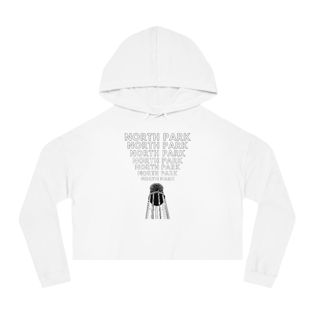 "Yell North Park" Cropped Hoodie, NP Water Tower Women's Hooded Sweatshirt