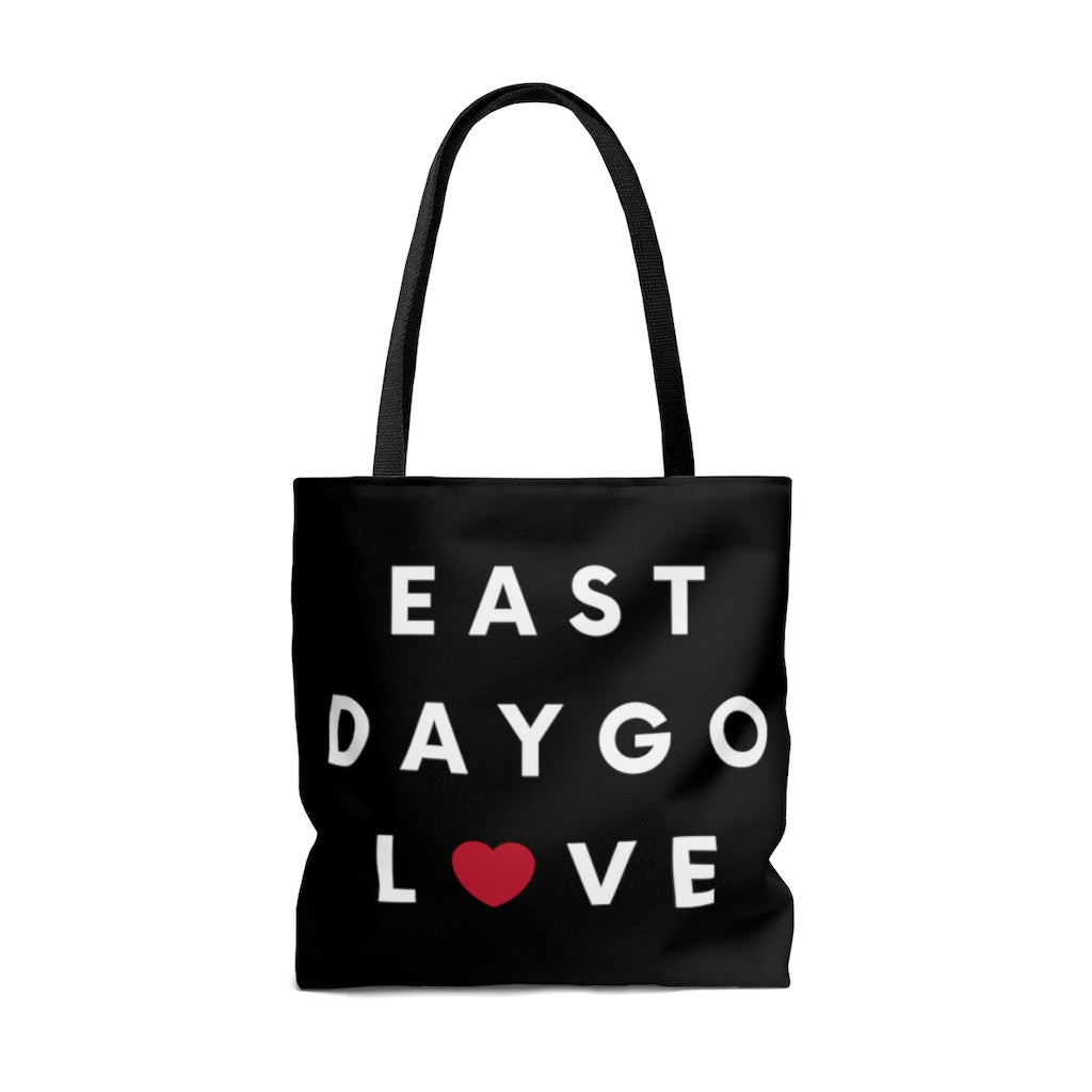 East Daygo Love Black Tote Bag, San Diego Neighborhood Beach Bag