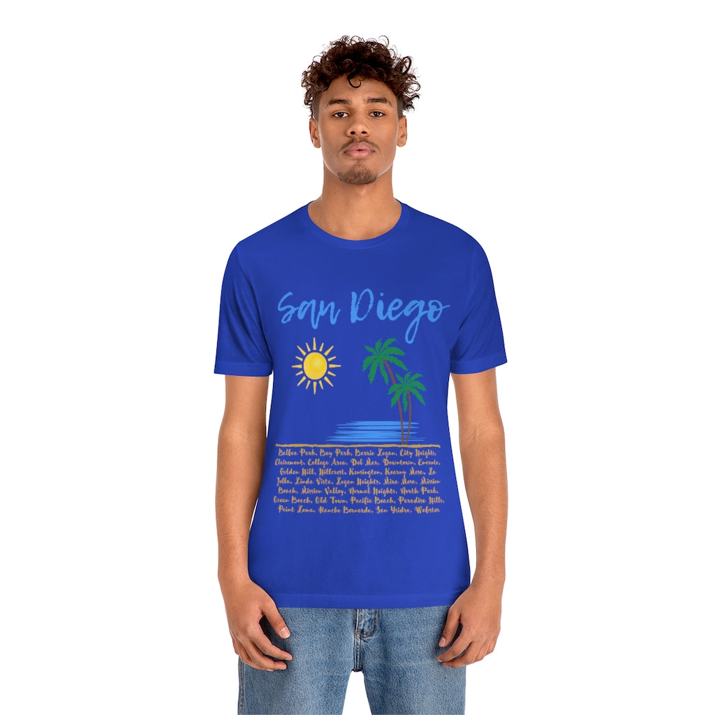 San Diego Neighborhoods Tee | SD Areas on back (Baby Blue)