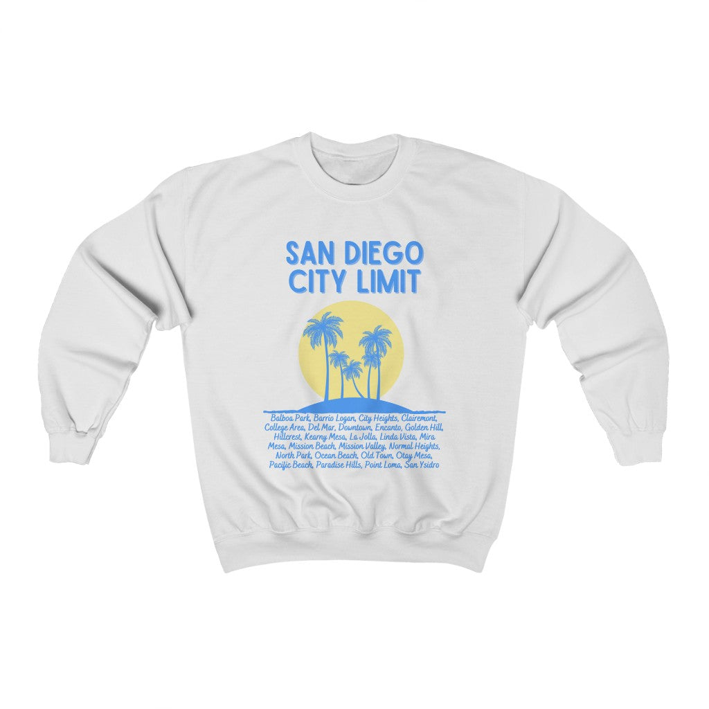 San Diego City Limit Sweatshirt | SD Areas on back (Baby Blue)