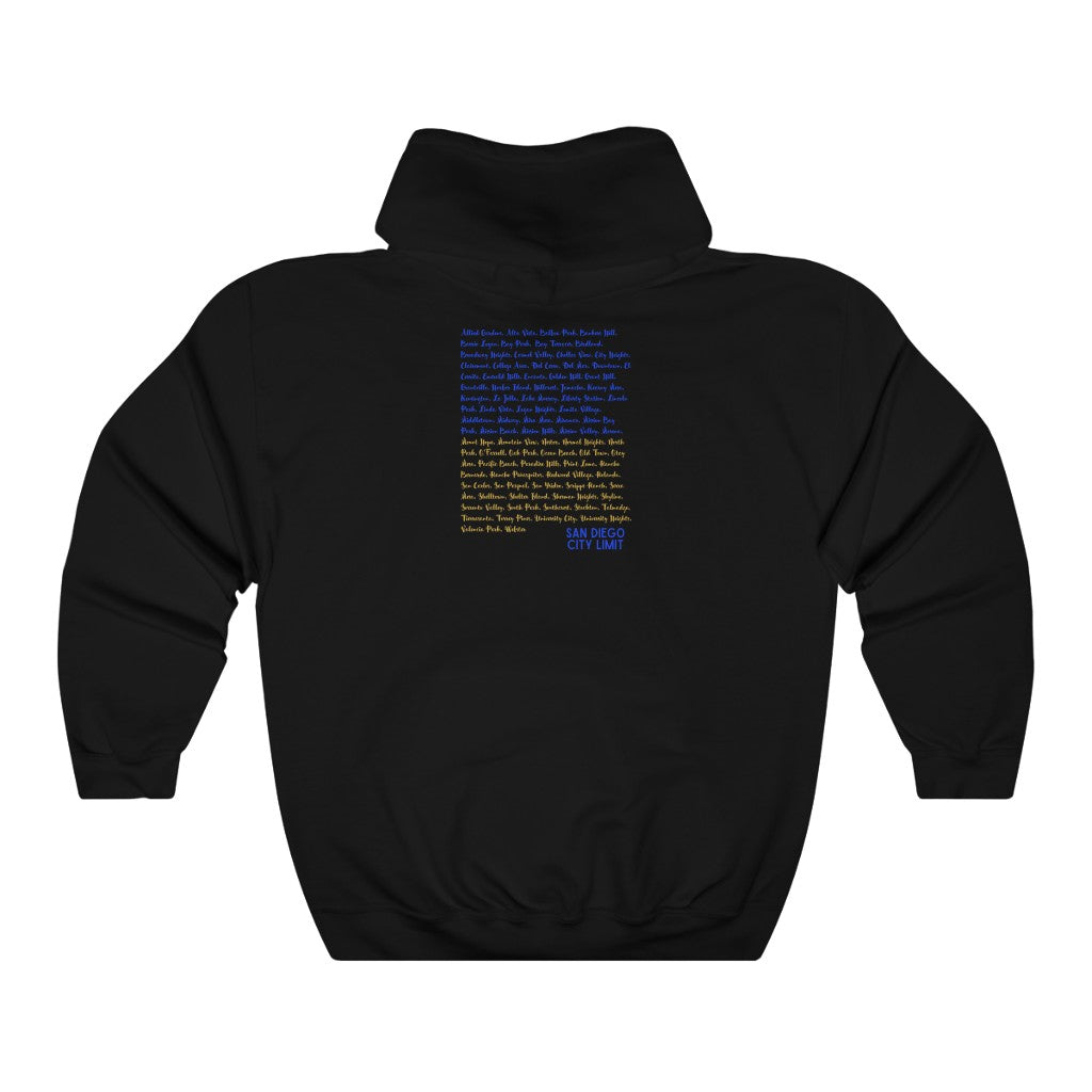 San Diego Neighborhoods Hoodie | SD Areas on back (Royal Blue)