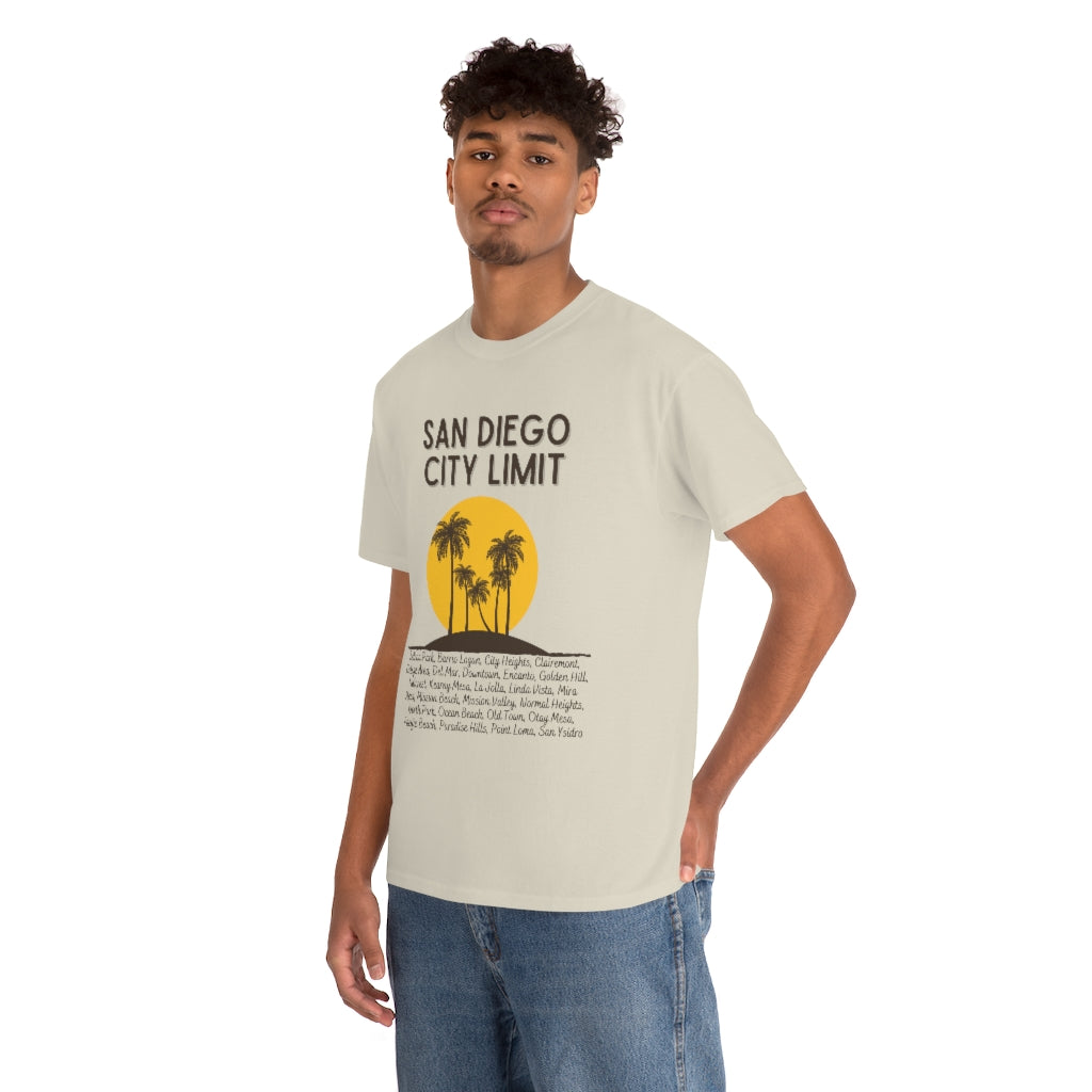 San Diego City Limit Heavy Cotton Tee, SD Areas on back