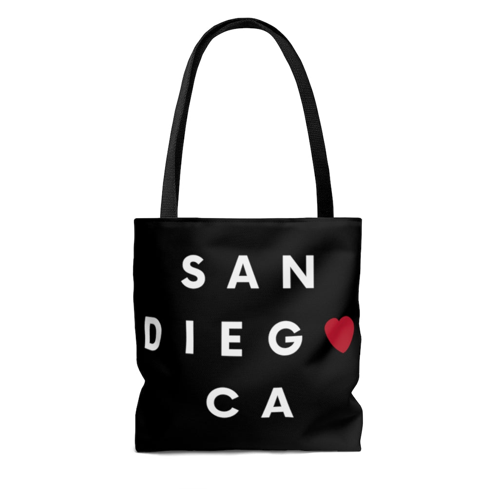 San Diego CA Black Tote Bag, SD Neighborhood Beach Bag