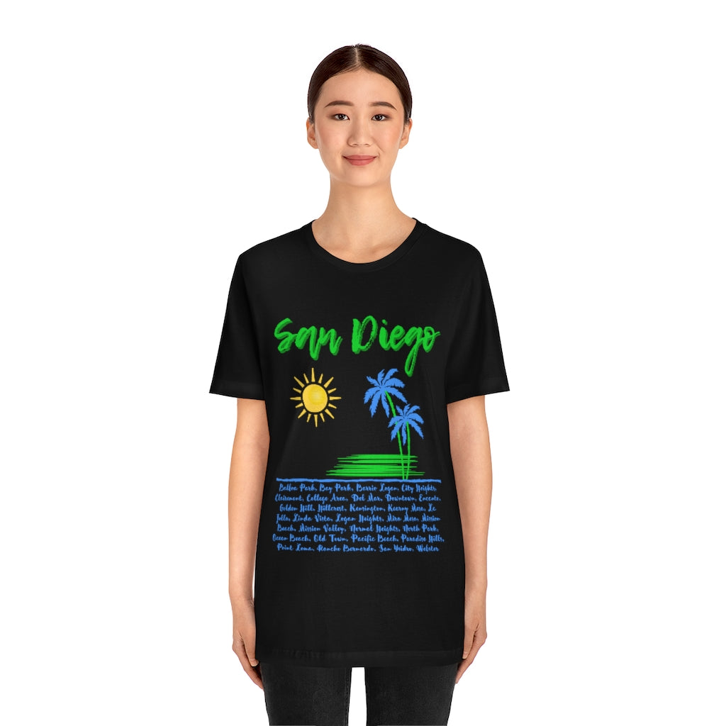 San Diego Neighborhoods Tee | SD Areas on Back (Lime Green)