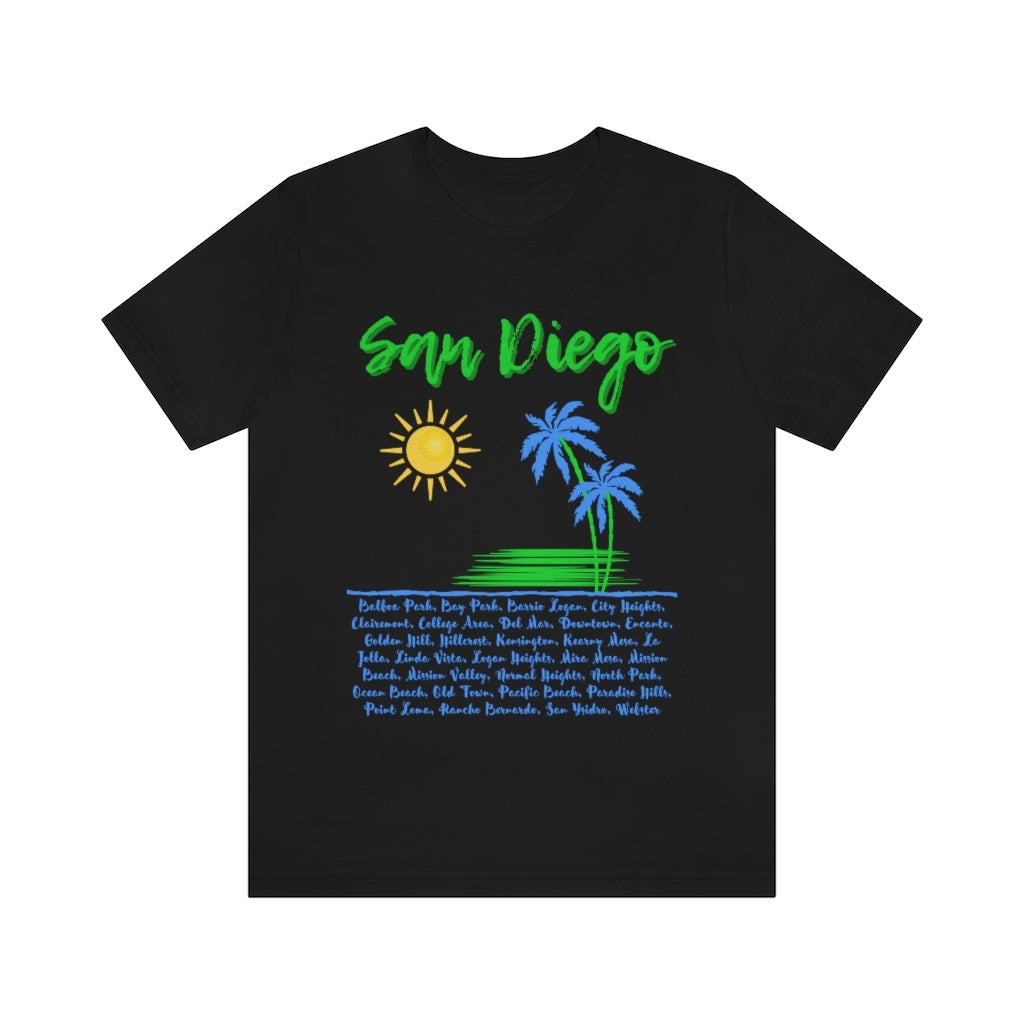 San Diego Neighborhoods Tee | SD Areas on Back (Lime Green)
