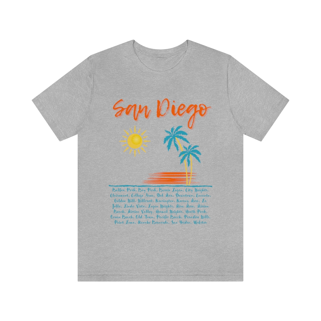 San Diego Neighborhoods Tee | SD Areas on back (Orange)