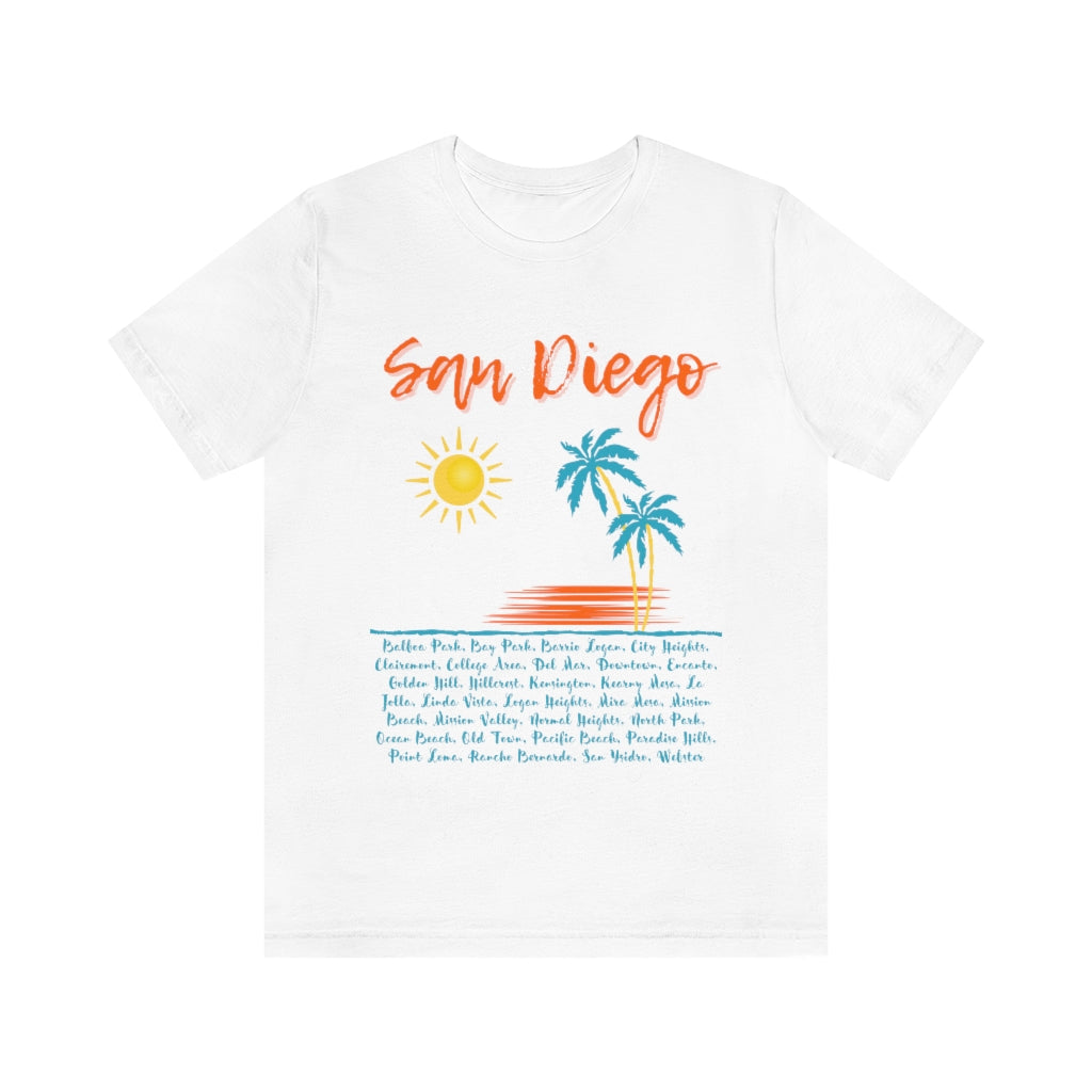 San Diego Neighborhoods Tee | SD Areas on back (Orange)