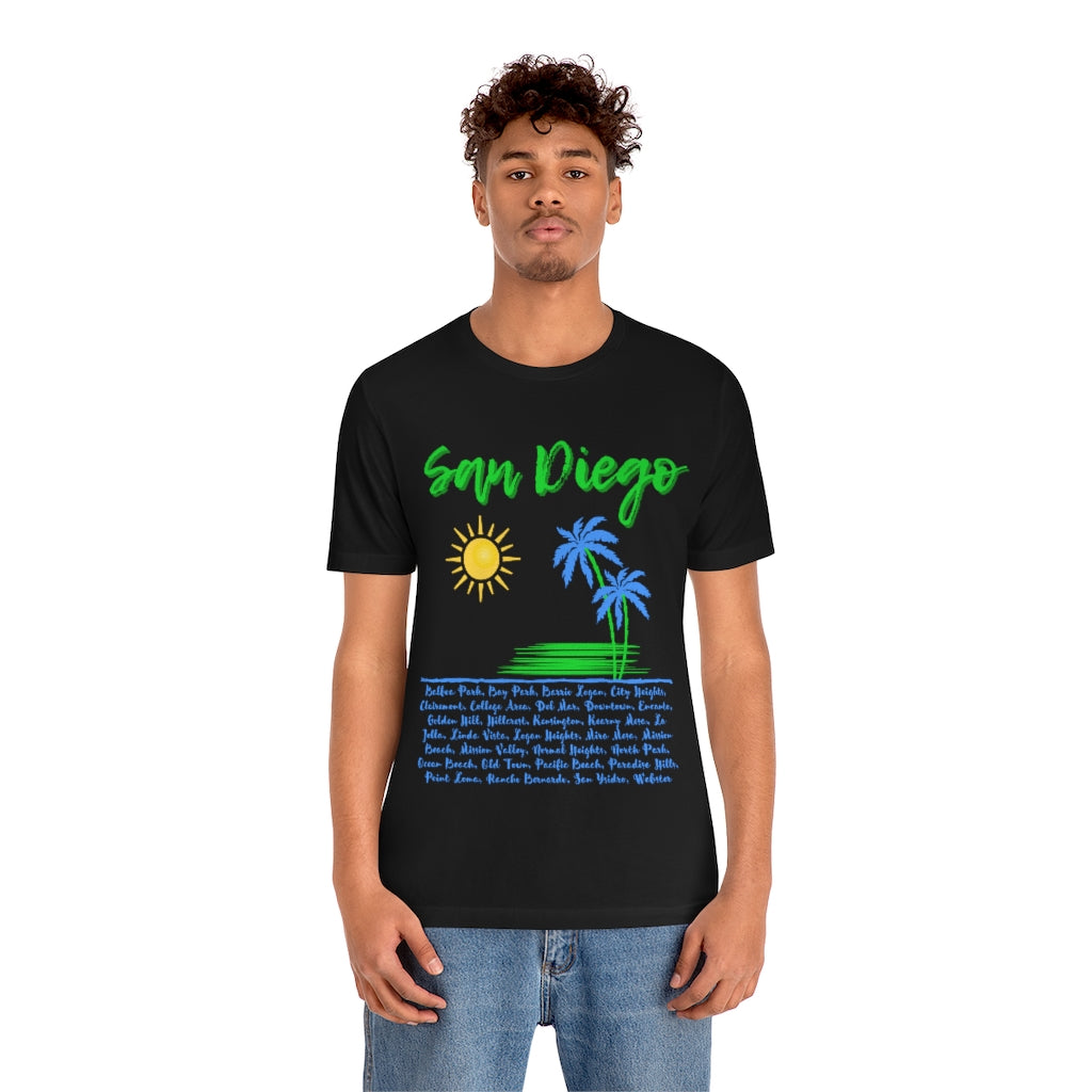San Diego Neighborhoods Tee | SD Areas on Back (Lime Green)