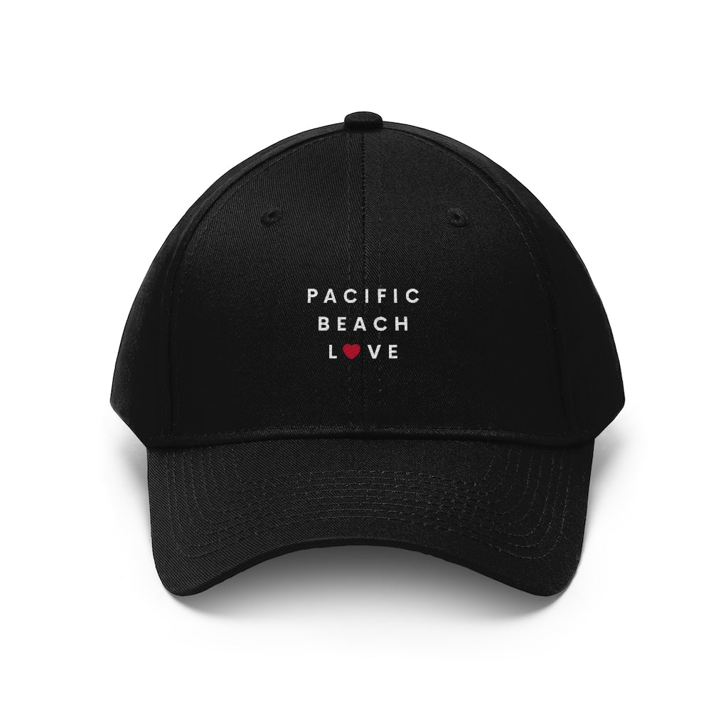 Pacific Beach Love Twill Hat, San Diego Neighborhood Cap (Unisex) (Multiple Colors Avail)