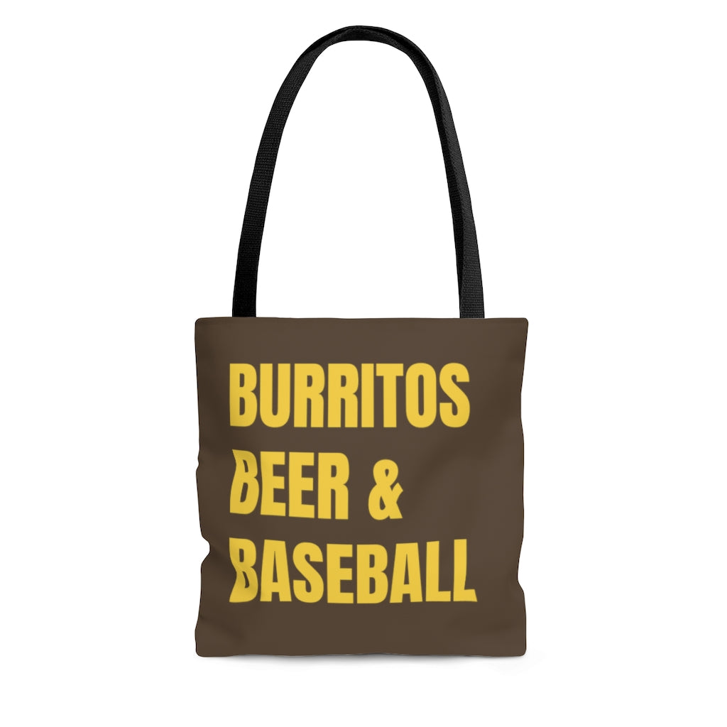 Burritos, Beer, and Baseball Brown Tote Bag