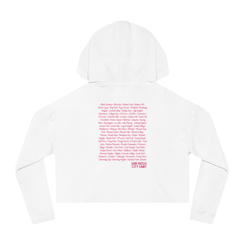 San Diego City Limit Cropped Hooded | SD Areas on back (Pink)