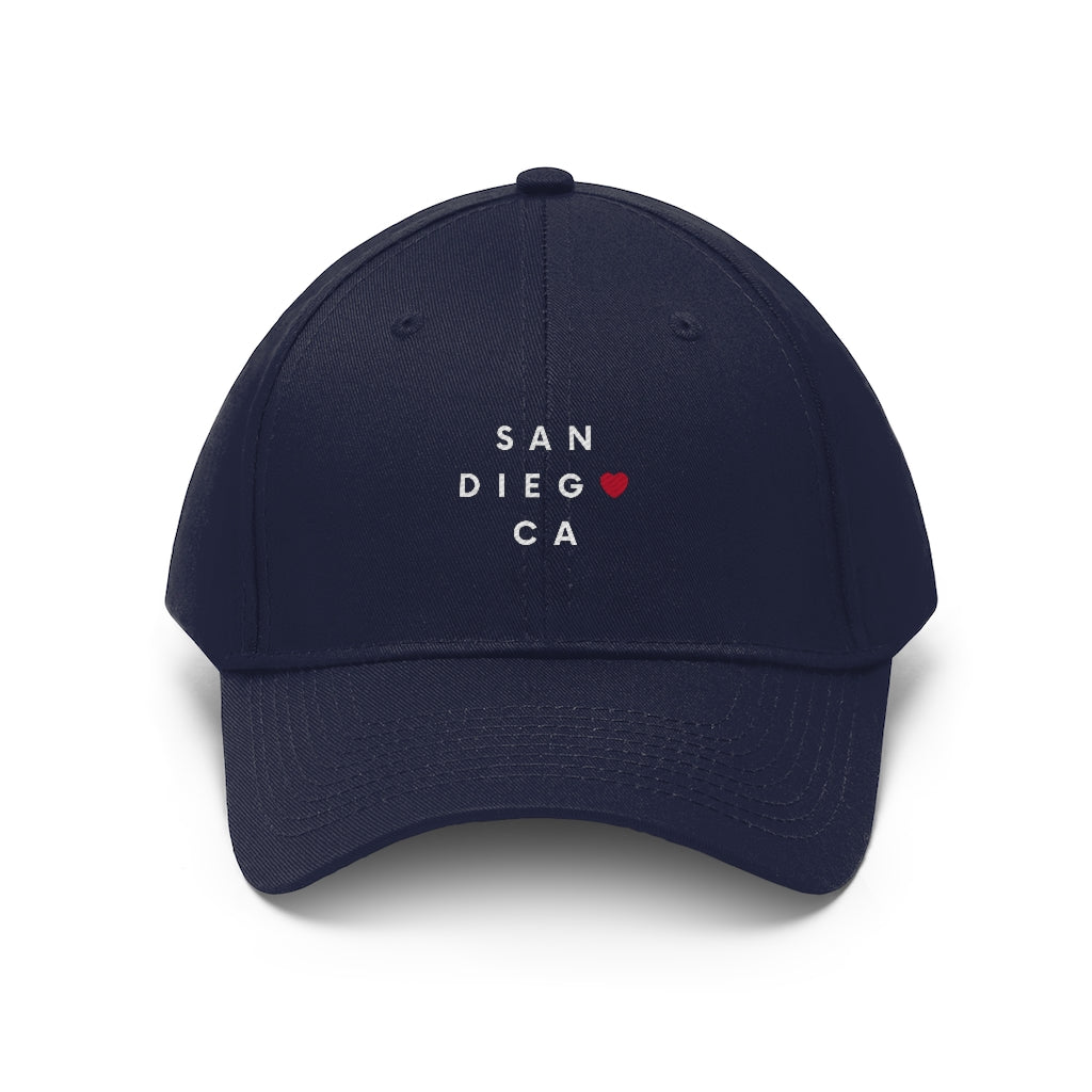 San Diego CA Twill Hat, San Diego Cap (Unisex) (Multiple Colors Avail)