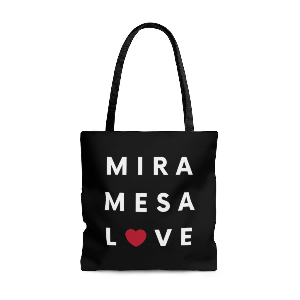 Mira Mesa Love Black Tote Bag, SD Beach Bag