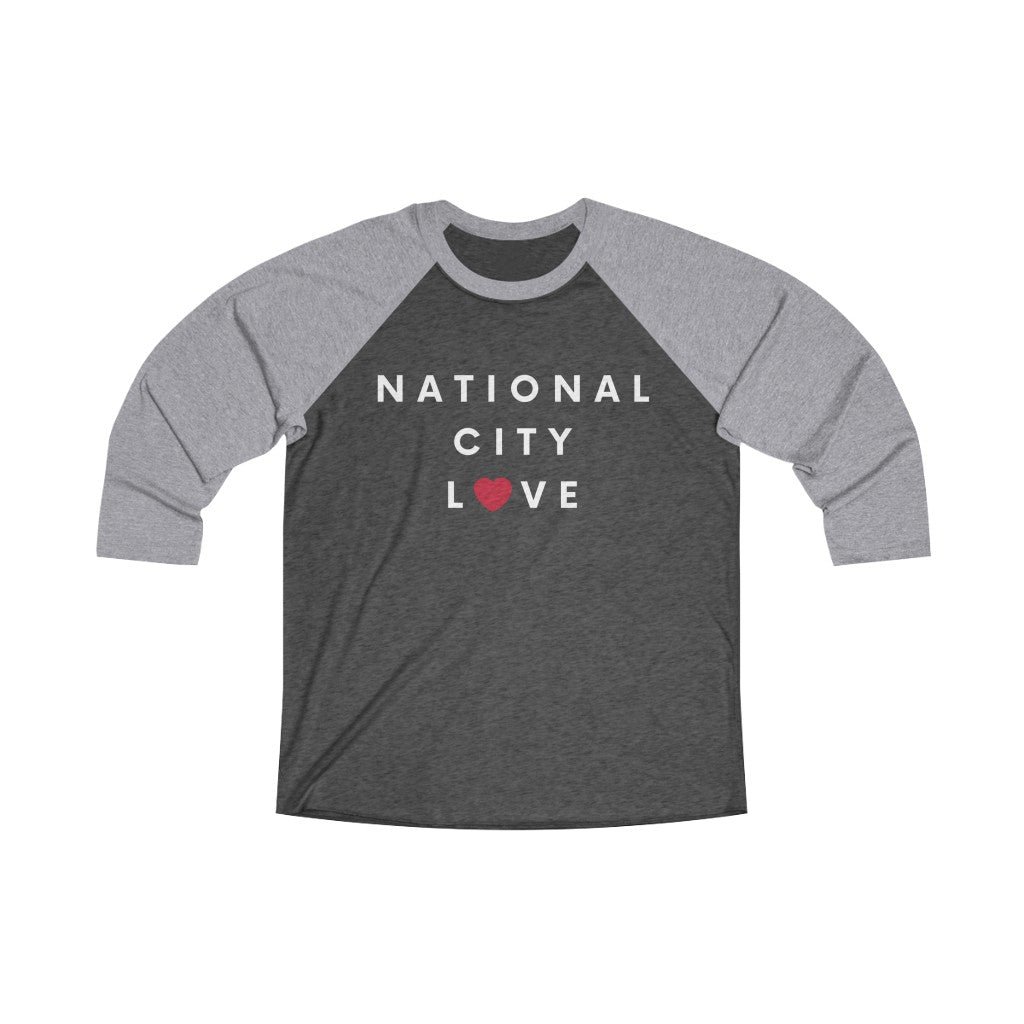 National City Love Long Sleeve Baseball Tee, San Diego County Neighborhood 3/4 Sleeve T-Shirt (Unisex) (Multiple Colors Avail)