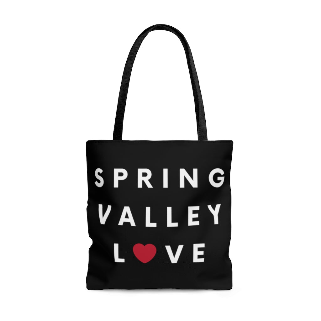 Spring Valley Love Black Tote Bag, San Diego County Neighborhood Beach Bag