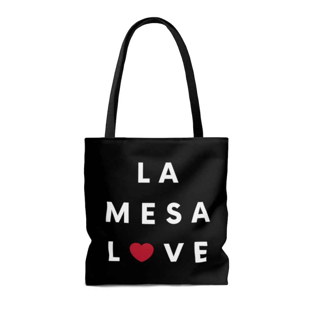 La Mesa Love Black Tote Bag, San Diego County Neighborhood Beach Bag