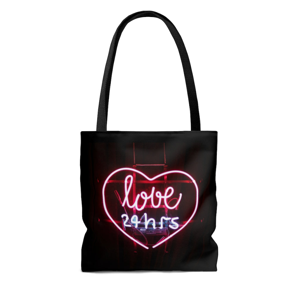 Love 24 Neon Sign Tote Bag