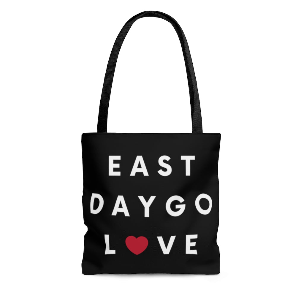 East Daygo Love Black Tote Bag, San Diego Neighborhood Beach Bag