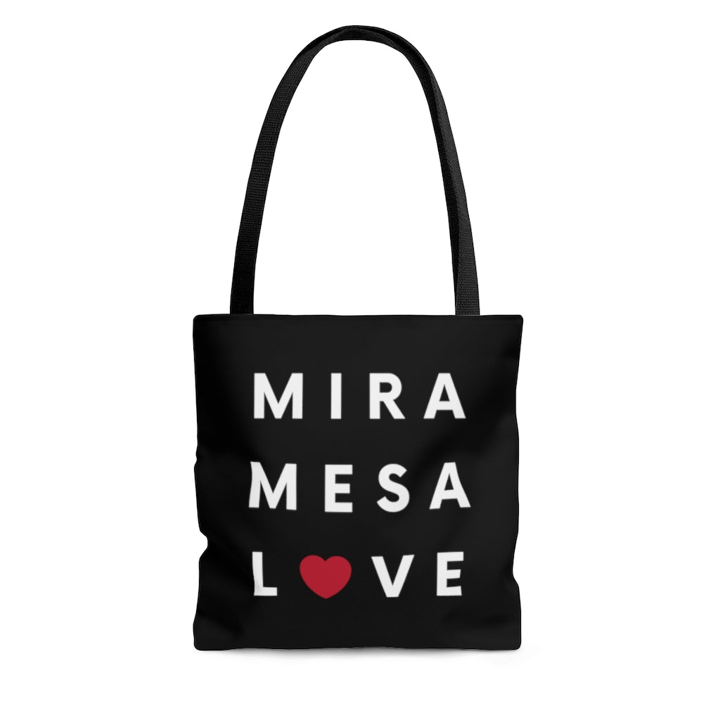 Mira Mesa Love Black Tote Bag, SD Beach Bag