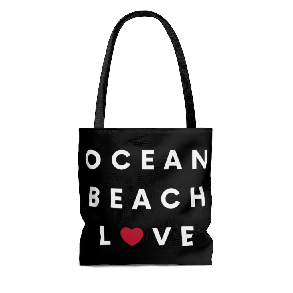 Ocean Beach Love Black Tote Bag