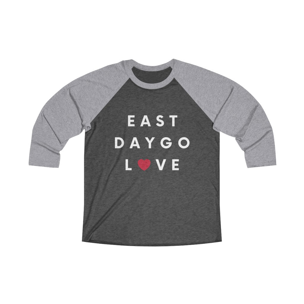 East Daygo Love Long Sleeve Baseball Tee, San Diego Neighborhood 3/4 Sleeve T-Shirt(Unisex) (Multiple Colors Avail)